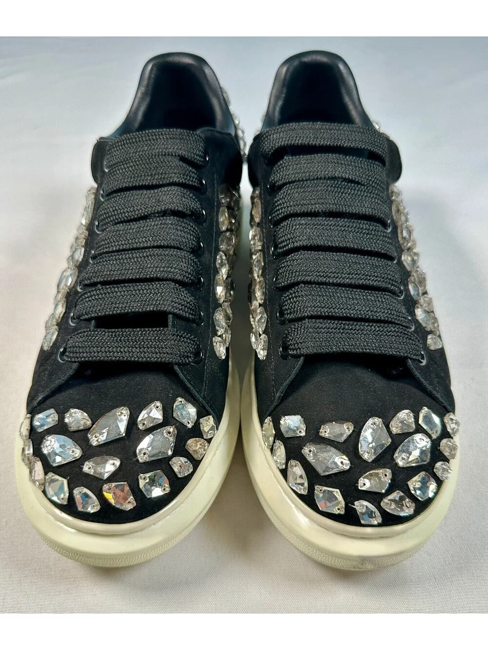 Alexander McQueen Black Suede Crystal Embellished Oversized Sneakers Size 46